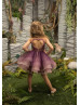 Beaded Purple Tulle Knee Length Heart Back Flower Girl Dress